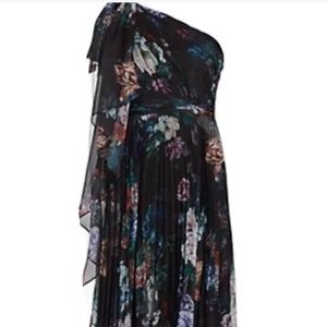 Marchesa Notte pleated One shoulder watercolor dress 6
